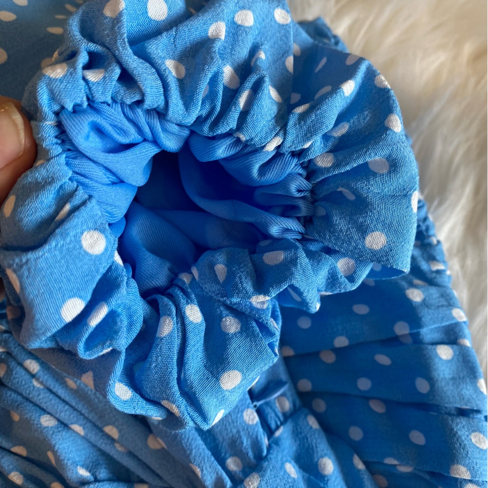 NEW! ZARA Mini Dress SS20 Draped Lined Polka Dot Sky Blue White Size Small - Picture 14 of 16